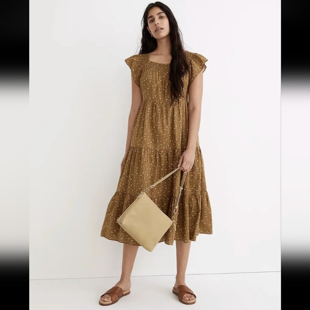 Madewell Ruffle-sleeve Tiered Midi Dress in Daisy Stitch